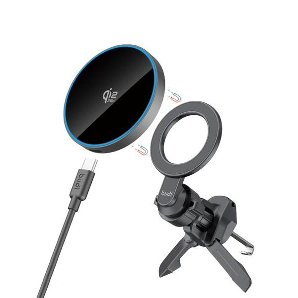 Budi W059A 25W Super Fast Wireless Car Charger - Magnetic Vent Mount Car Charger FoneFunShop