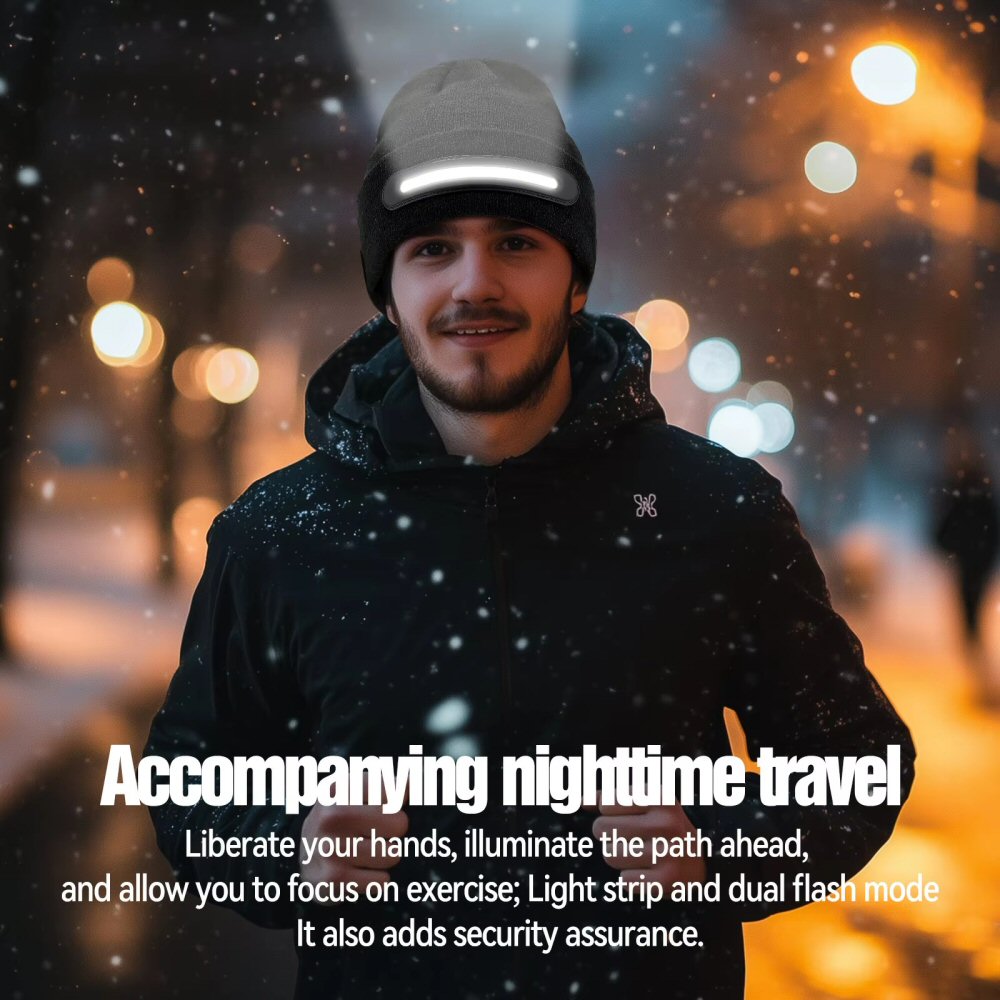 Warm Beanie Hat with Integrated LED Front Light and Bluetooth Music Earphones Hat FoneFunShop