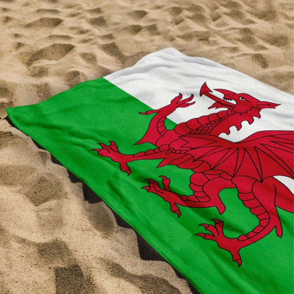 100% Cotton Wales Welsh Flag Printed Beach Towel