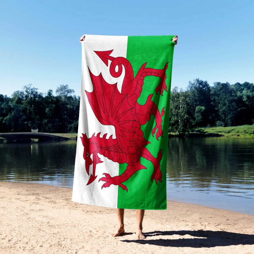 100% Cotton Wales Welsh Flag Printed Beach Towel