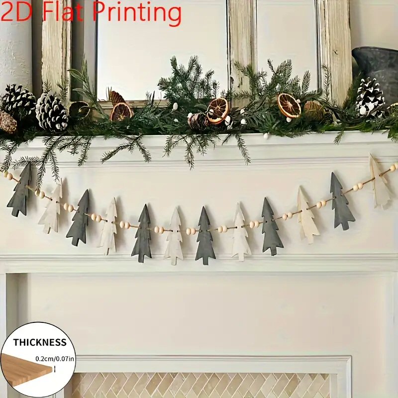 Christmas Garland Wooden Bead Wreath Rustic 12 Tree Design Home Decor Christmas FoneFunShop