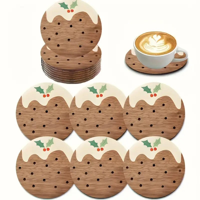 6-Piece Wooden Christmas Pudding Coaster Set - Festive Table & Home Decor Christmas FoneFunShop