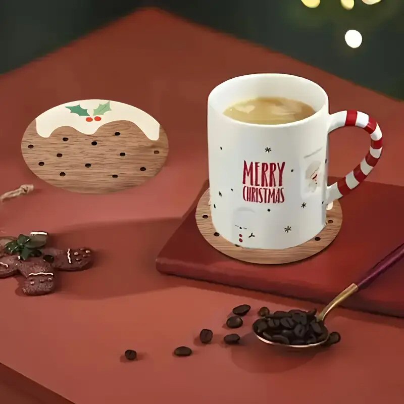 6-Piece Wooden Christmas Pudding Coaster Set - Festive Table & Home Decor Christmas FoneFunShop