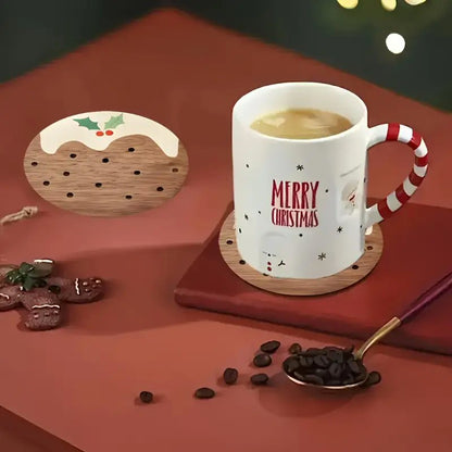 6-Piece Wooden Christmas Pudding Coaster Set - Festive Table & Home Decor Christmas FoneFunShop