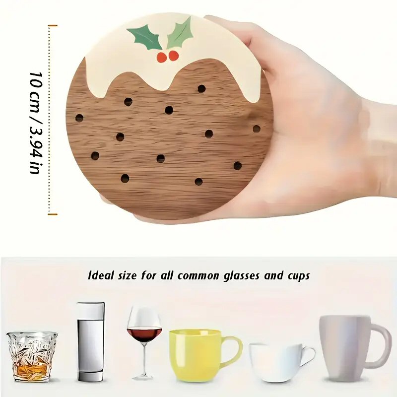 6-Piece Wooden Christmas Pudding Coaster Set - Festive Table & Home Decor Christmas FoneFunShop