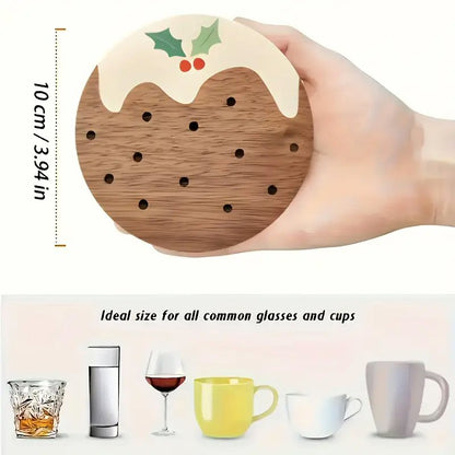 6-Piece Wooden Christmas Pudding Coaster Set - Festive Table & Home Decor Christmas FoneFunShop