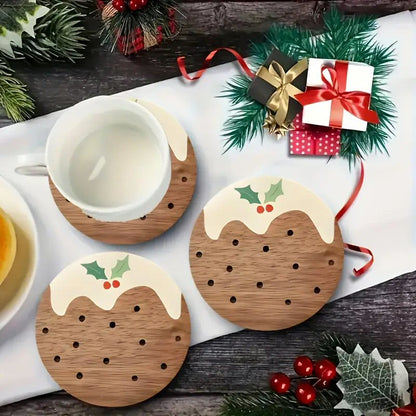 6-Piece Wooden Christmas Pudding Coaster Set - Festive Table & Home Decor Christmas FoneFunShop