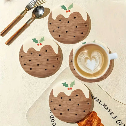6-Piece Wooden Christmas Pudding Coaster Set - Festive Table & Home Decor Christmas FoneFunShop