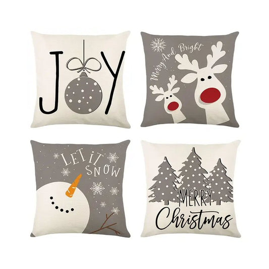 4pcs Merry Christmas Linen Pillow Covers 45x45cm Grey White Holiday Decor Christmas FoneFunShop