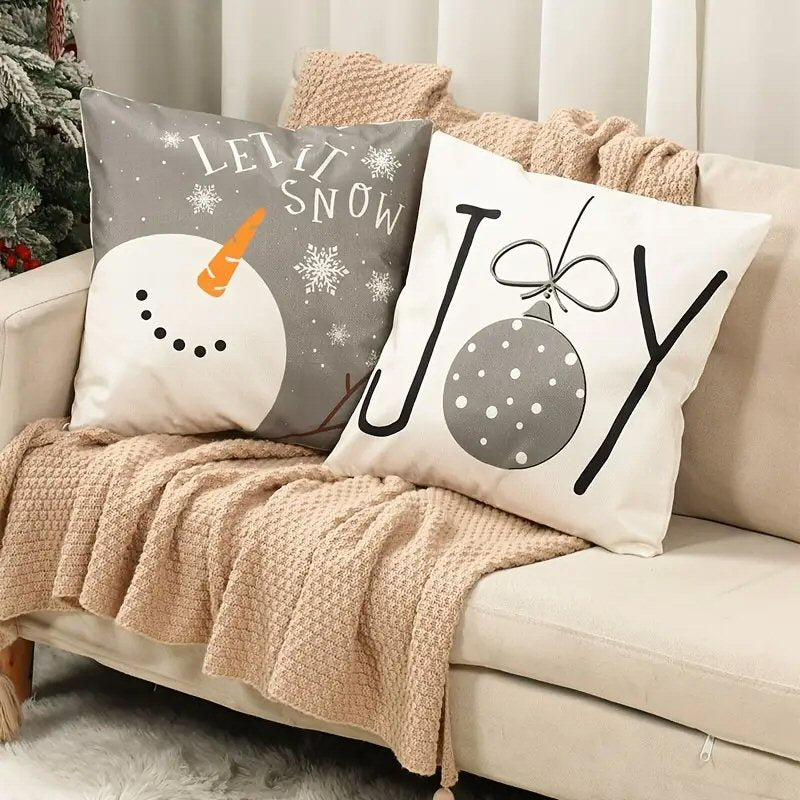 4pcs Merry Christmas Linen Pillow Covers 45x45cm Grey White Holiday Decor Christmas FoneFunShop