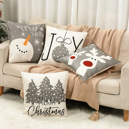 4pcs Merry Christmas Linen Pillow Covers 45x45cm Grey White Holiday Decor Christmas FoneFunShop