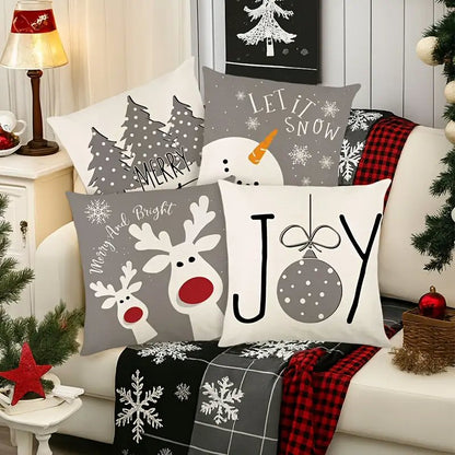 4pcs Merry Christmas Linen Pillow Covers 45x45cm Grey White Holiday Decor Christmas FoneFunShop