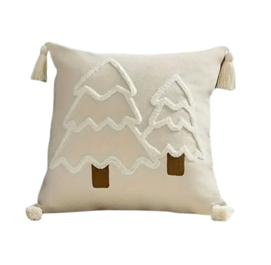 Christmas Embroidered Tree Cushion Cover - 45x45cm Canvas Holiday Decor Christmas FoneFunShop