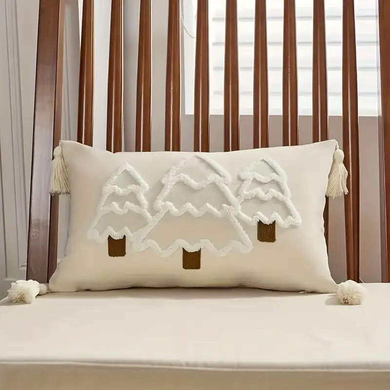 Christmas Bolster Cushion Cover Tree Embroidery 30x50cm Festive Home Decor Christmas FoneFunShop