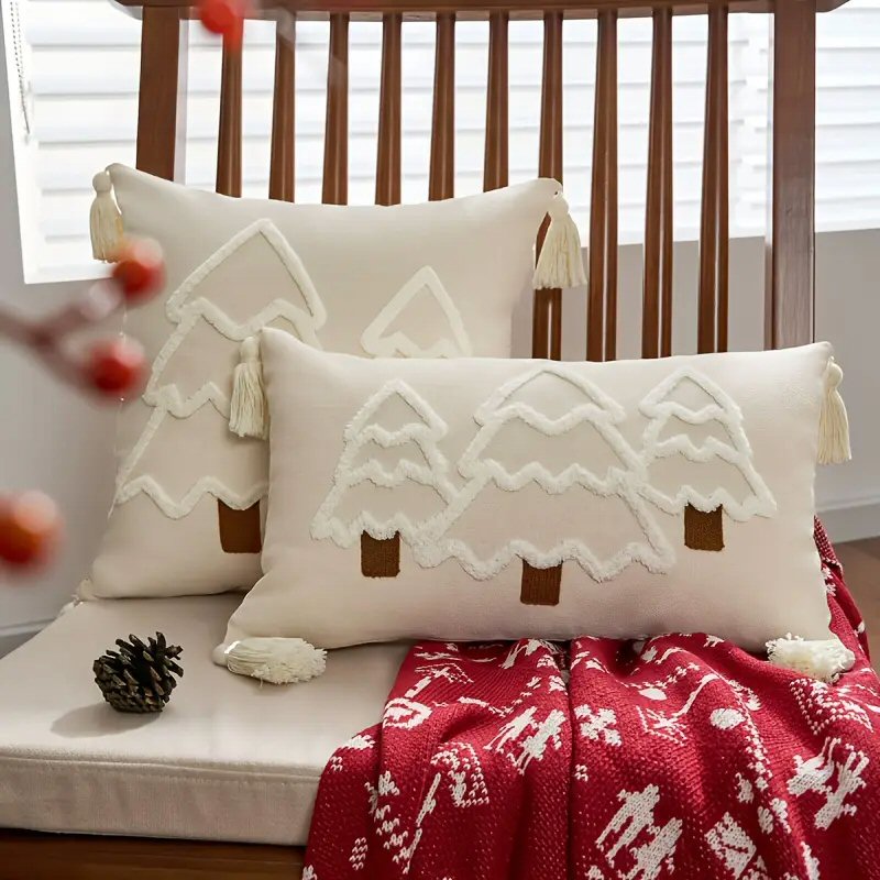 Christmas Bolster Cushion Cover Tree Embroidery 30x50cm Festive Home Decor Christmas FoneFunShop