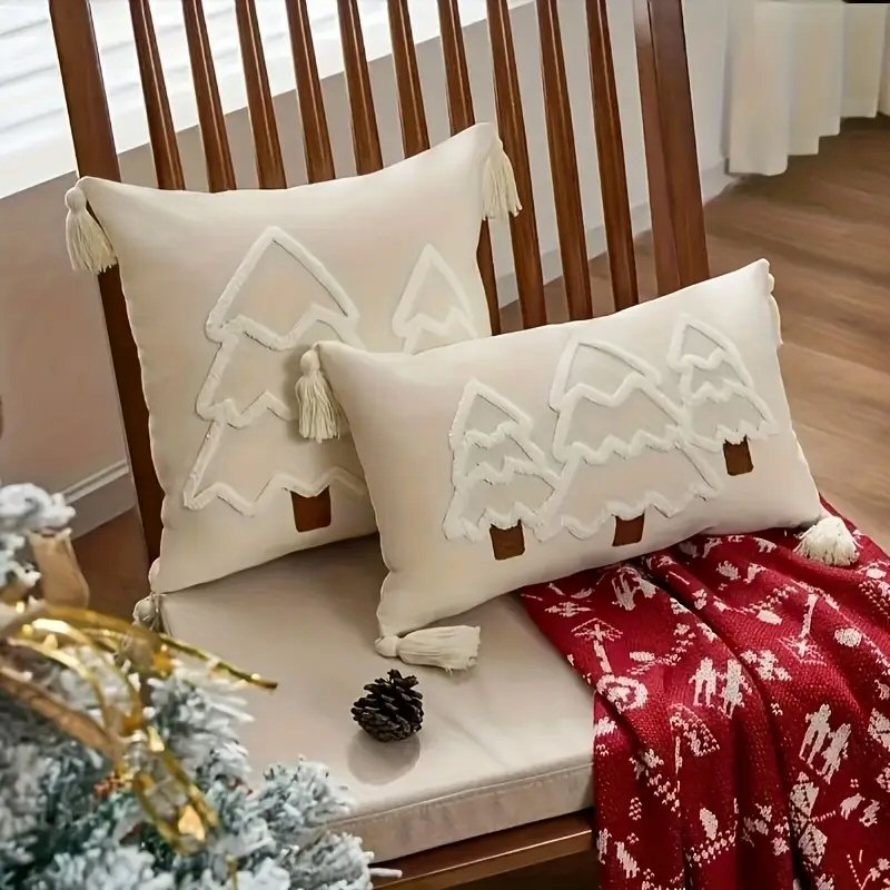Christmas Bolster Cushion Cover Tree Embroidery 30x50cm Festive Home Decor Christmas FoneFunShop