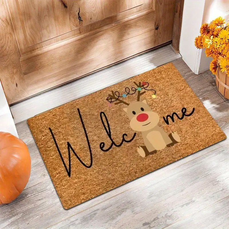 Christmas Reindeer Doormat 50x80cm Festive Santa Hat Holiday Welcome Mat Door Mat FoneFunShop