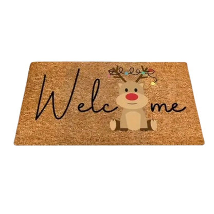 Christmas Reindeer Doormat 50x80cm Festive Santa Hat Holiday Welcome Mat Door Mat FoneFunShop