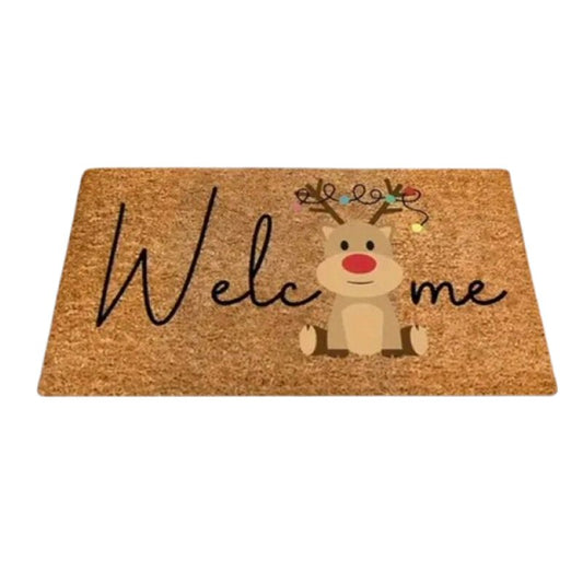 Christmas Reindeer Doormat 50x80cm Festive Santa Hat Holiday Welcome Mat Door Mat FoneFunShop
