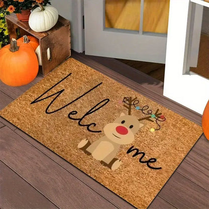 Christmas Reindeer Doormat 50x80cm Festive Santa Hat Holiday Welcome Mat Door Mat FoneFunShop