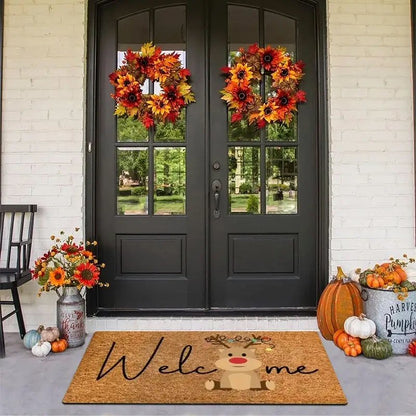 Christmas Reindeer Doormat 50x80cm Festive Santa Hat Holiday Welcome Mat Door Mat FoneFunShop