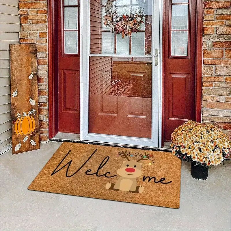 Christmas Reindeer Doormat 50x80cm Festive Santa Hat Holiday Welcome Mat Door Mat FoneFunShop