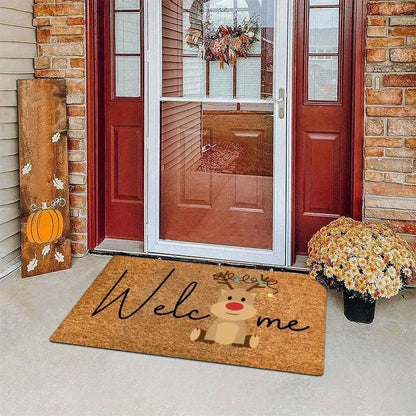 Christmas Reindeer Doormat 50x80cm Festive Santa Hat Holiday Welcome Mat Door Mat FoneFunShop