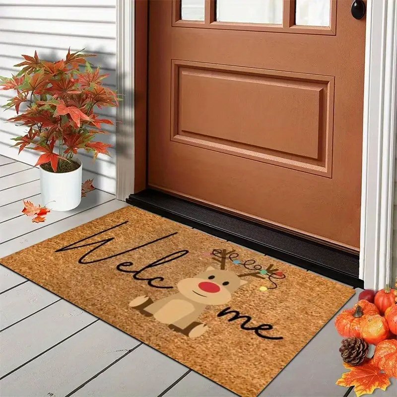 Christmas Reindeer Doormat 50x80cm Festive Santa Hat Holiday Welcome Mat Door Mat FoneFunShop