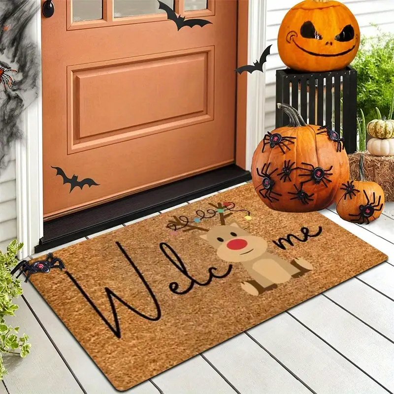 Christmas Reindeer Doormat 50x80cm Festive Santa Hat Holiday Welcome Mat Door Mat FoneFunShop