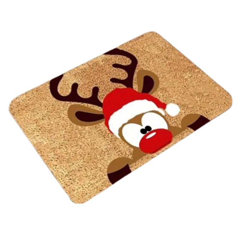 Christmas Reindeer With Santa Hat Doormat 40x60cm - Durable Festive Welcome Mat Door Mat FoneFunShop