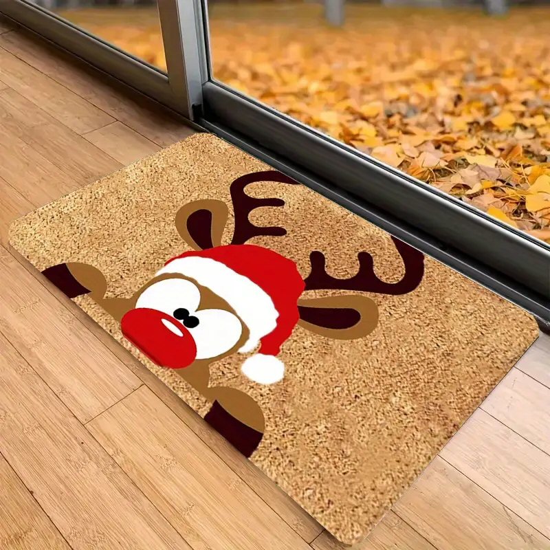 Christmas Reindeer With Santa Hat Doormat 40x60cm - Durable Festive Welcome Mat Door Mat FoneFunShop