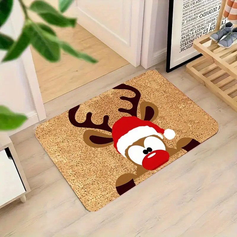 Christmas Reindeer With Santa Hat Doormat 40x60cm - Durable Festive Welcome Mat Door Mat FoneFunShop