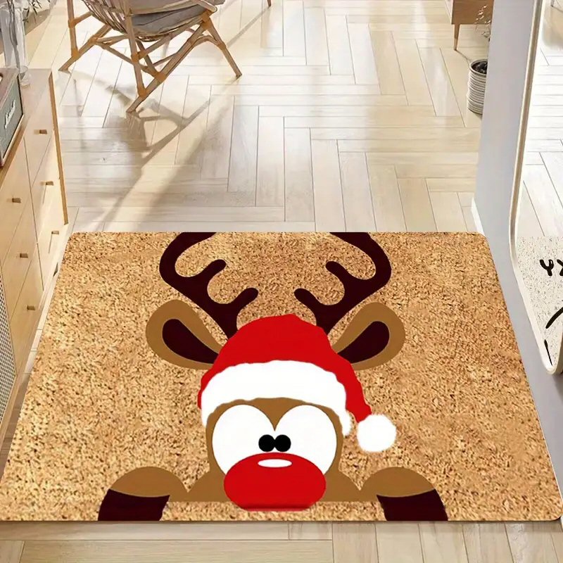 Christmas Reindeer With Santa Hat Doormat 40x60cm - Durable Festive Welcome Mat Door Mat FoneFunShop