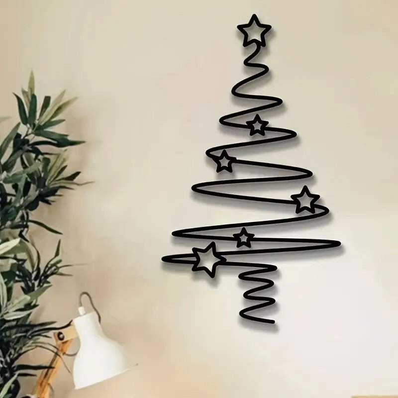 Metal Christmas Tree Wall Art Black Star Design - Festive Holiday Home Decor Christmas Wall Art FoneFunShop