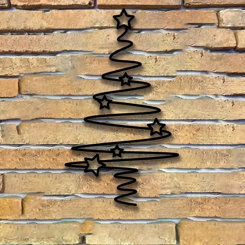 Metal Christmas Tree Wall Art Black Star Design - Festive Holiday Home Decor Christmas Wall Art FoneFunShop