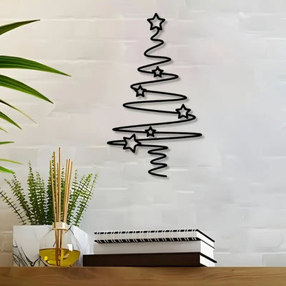 Metal Christmas Tree Wall Art Black Star Design - Festive Holiday Home Decor Christmas Wall Art FoneFunShop
