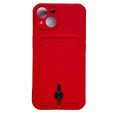 Case For iPhone 15 Silicone Card Holder Protection in Red