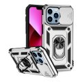 Case For iPhone 14 Plus 15 Plus Silver Armoured With Ring Holder Stand Camera