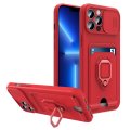 Case For iPhone 13 Red Multi Function with Magnetic Ring Holder Camera Shutter