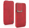 Leather Flip Case with Stand and Camera Protection For iPhone 15 Pro in Red