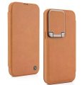 Leather Flip Case with Stand and Camera Protection For iPhone 15 in Tan