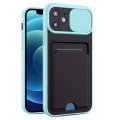 Case For iPhone 13 Pro Max in Cyan Ultra thin Case with Card slot Camera shutter