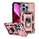 For iPhone 14 - Pink Armoured Case With Ring Holder Stand Camera Shutter