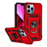 For iPhone 14 Pro Max - Red Armoured Case Ring Holder Stand Camera Shutter