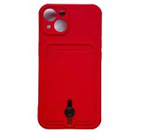 Silicone Card Holder Protection Case For iPhone 15 Plus in Red