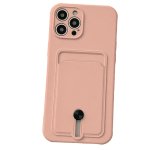 Silicone Card Holder Protection Case For iPhone 15 Pro Max in Pink