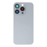 Glass Back For iPhone 15 Pro Max White Titanium Battery Door Camera Lens Bezel Magnetism Ring + Metal Plate Plain Without Logo