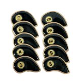 Leather Golf Headcovers Irons Set 10 Pcs Club Iron Head Covers in Black