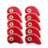 Leather Golf Headcovers Irons Set 10 Pcs Club Iron Head Covers in Red