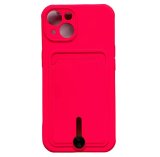 Silicone Card Holder Protection Case For iPhone 15 in Pink Citrus